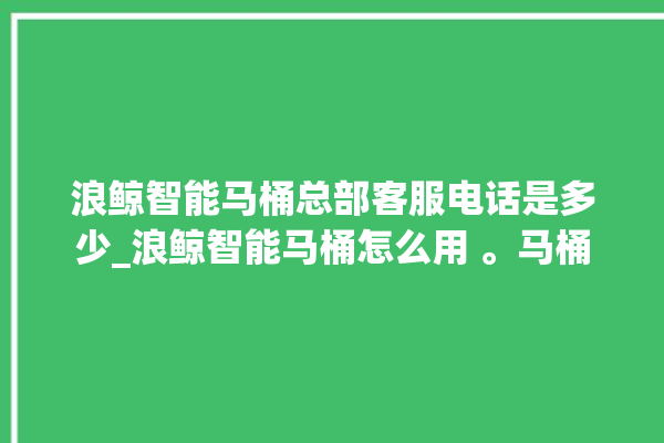 浪鲸智能马桶总部客服电话是多少_浪鲸智能马桶怎么用 。马桶