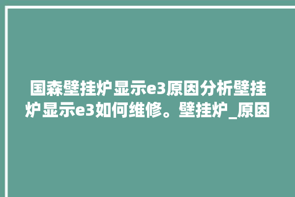 国森壁挂炉显示e3原因分析壁挂炉显示e3如何维修。壁挂炉_原因