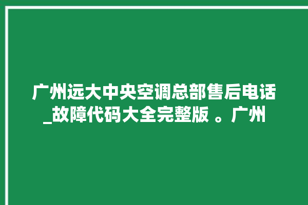 广州远大中央空调总部售后电话_故障代码大全完整版 。广州