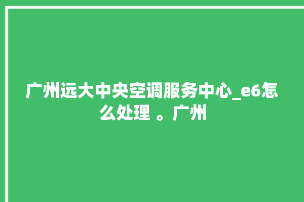 广州远大中央空调服务中心_e6怎么处理 。广州