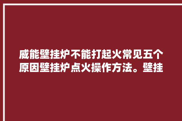 威能壁挂炉不能打起火常见五个原因壁挂炉点火操作方法。壁挂炉_操作方法