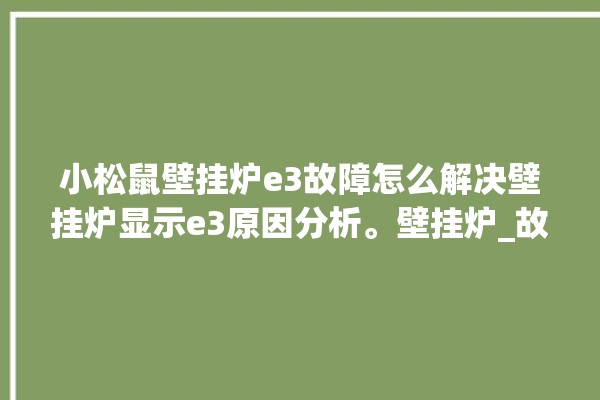 小松鼠壁挂炉e3故障怎么解决壁挂炉显示e3原因分析。壁挂炉_故障