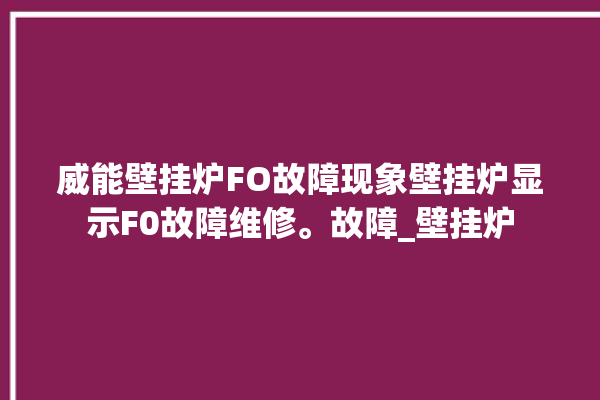 威能壁挂炉FO故障现象壁挂炉显示F0故障维修。故障_壁挂炉