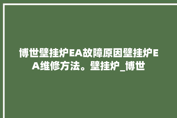 博世壁挂炉EA故障原因壁挂炉EA维修方法。壁挂炉_博世