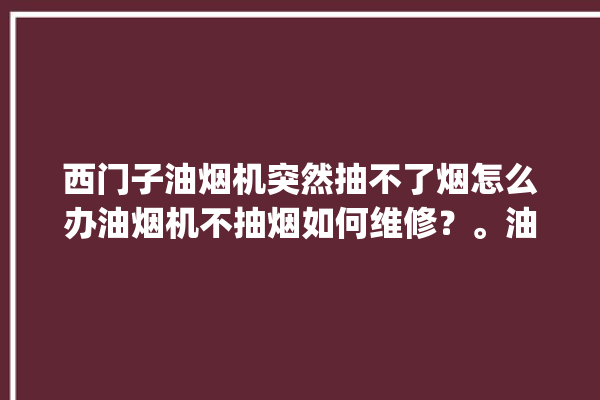 西门子油烟机突然抽不了烟怎么办油烟机不抽烟如何维修？。油烟机_不抽烟