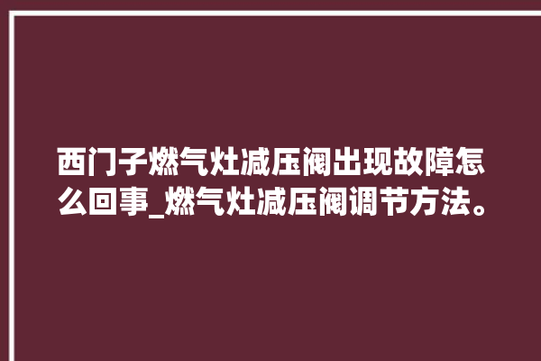 西门子燃气灶减压阀出现故障怎么回事_燃气灶减压阀调节方法。减压阀_燃气灶